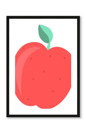 Red apple is floating on transparent background in flat style with mint-green stem, copy space