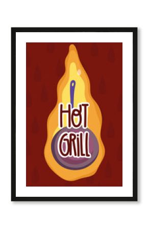 cooking hot grill flame in cartoon style lettering