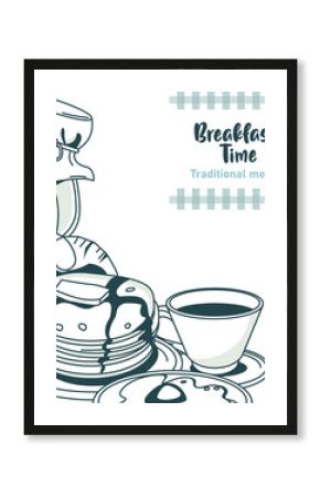 breakfast time lettering poster with set ingredients