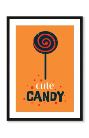 vector halloween illustration with cute lollipop and lettering