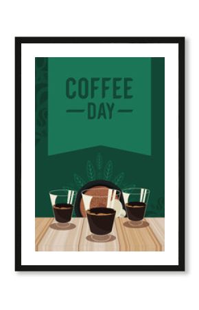 coffee day lettering with glasses