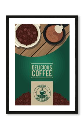 delicious coffee lettering with seeds