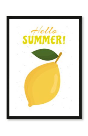 Postcard with a lemon and the lettering hello summer