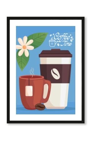 coffee time lettering with mug and pot