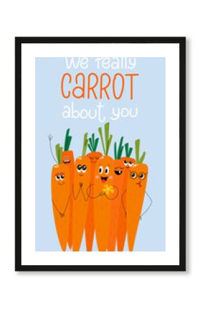 We really carrot about you funny handdrawn design. Handdrawn trendy food characters with different emotions.
