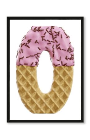 3D Render Realistic Number 0 Waffle With Chocolate Sprinkles 