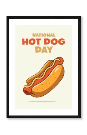 National Hot Dog Day lettering with hot dog. Poster concept. Vector illustration