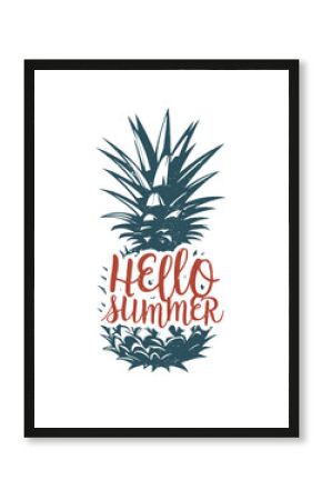 Summer banner with pineapple and lettering in retro, vintage style