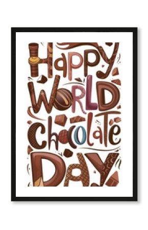 Colorful and artistic typography celebrating World Chocolate Day, featuring letters designed with various chocolate textures and styles. 