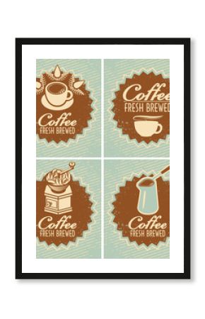 retro set of banners for the preparation of fresh coffee
