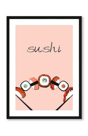 traditional Japanese lettering sushi set simbol food sticks template card