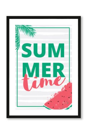 Watermelon slice with text lettering Hello Summer.