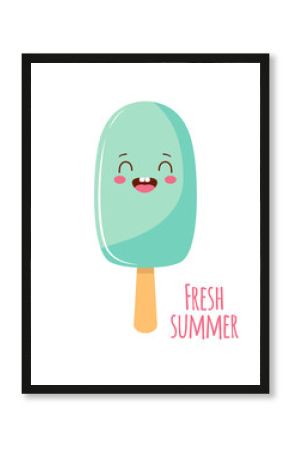 summer card with cute cartoon ice cream