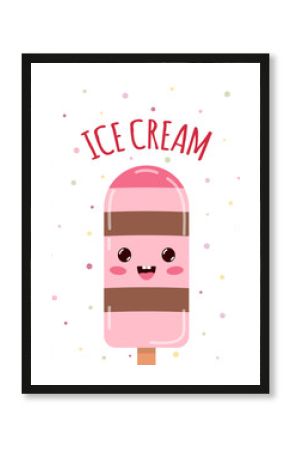 summer card with cute cartoon ice cream