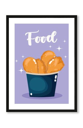 fast food chicken in box menu restaurant unhealthy, poster hand drawn lettering