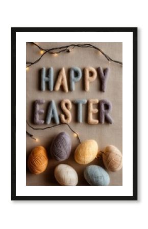 Colorful Pastel Easter Scene with Wool Text Decoration