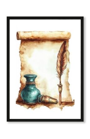 Vintage scroll with quill and inkwell