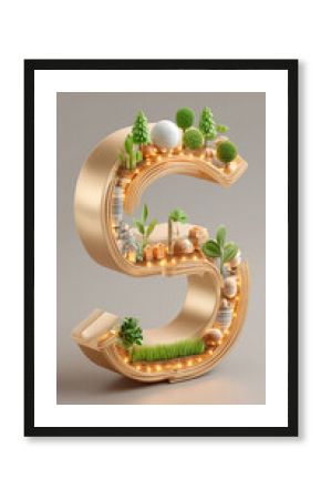 Creative letter s design with miniature landscape