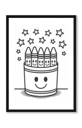 Smiling Crayons in a Smiling Crayon Box with Stars Coloring Page