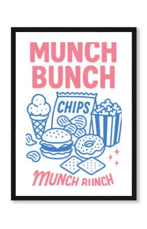 Assorted snacks and fast food flat vector bright colors
