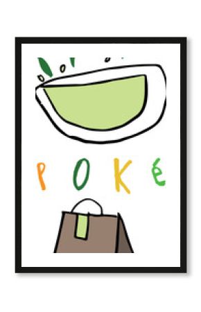 Playful poke bowl and takeaway illustration – hand-drawn vector