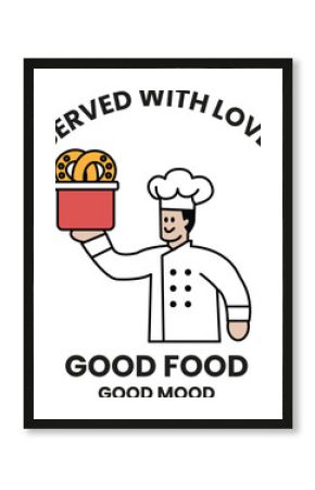 A chef is holding a basket of food and smiling