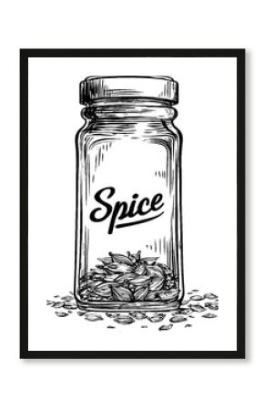 Vintage spice jar illustration engraving for retro kitchen decor