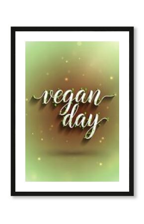 Vegan day celebration design with elegant green leafy typography for posters and cards