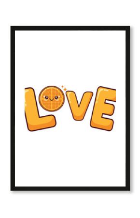 Cute Waffle Love Typography Vector Cartoon T Shirt Design for Breakfast Food and Coffee Lovers