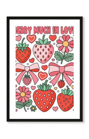 Berry Much In Love Graphic with Strawberries and Hearts text lettering