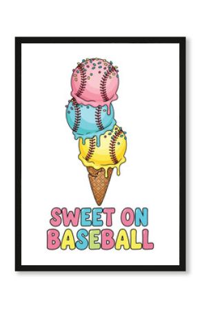 A Baseball Lover's Treat Whimsical Ice Cream Cone Design Celebrating the Love of Baseball with a Sweet Twist