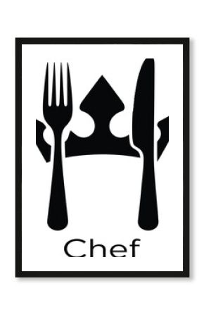 Chef Logo with Fork Knife Crown and Text Chef vector illustration