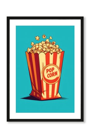 A box of popcorn, cartoon, on turquoise background