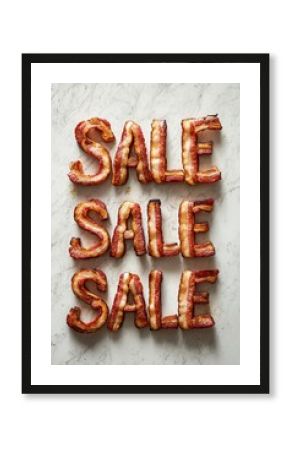 Crispy bacon letters spelling sale on a marble countertop in bright lighting