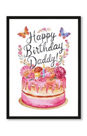 watercolor lettering happy birthday on cake background