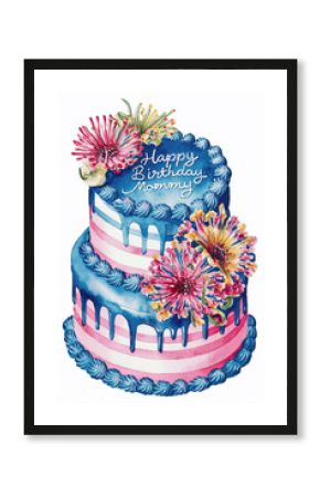 watercolor lettering happy birthday on cake background