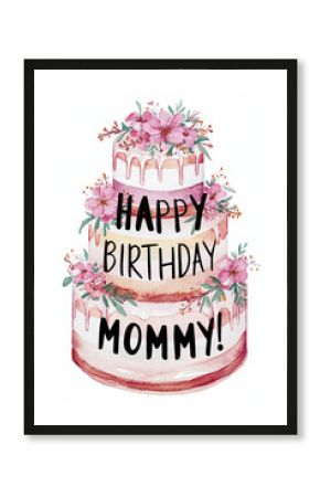 watercolor lettering happy birthday on cake background