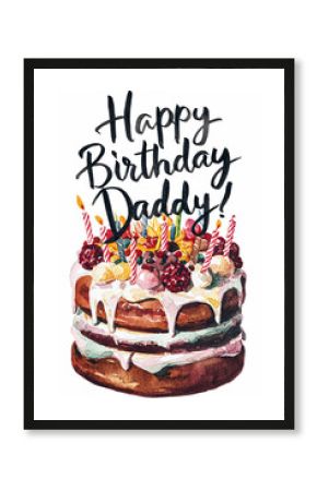 watercolor lettering happy birthday on cake background