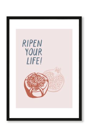 Hand drawn pomegranate with lettering composition