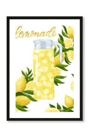 Lemonade and lemons illustration with lettering. Citrus Drink Illustration isolated. 