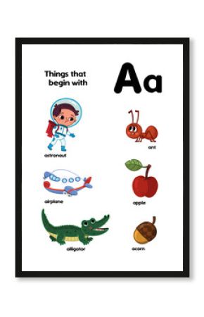 Things that start with the letter A. Vector illustration. 