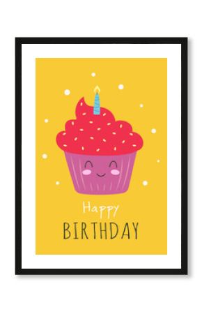 greeting card with cartoon cupcake, vector illustration