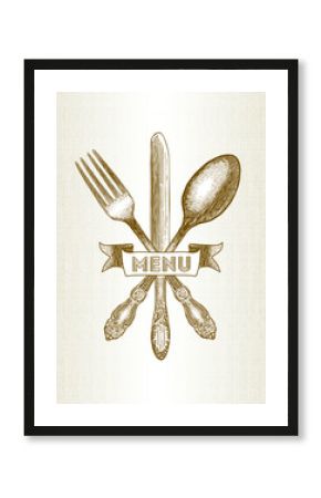 menu cover with cutlery and menu lettering