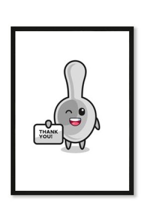 the mascot of the spoon holding a banner that says thank you