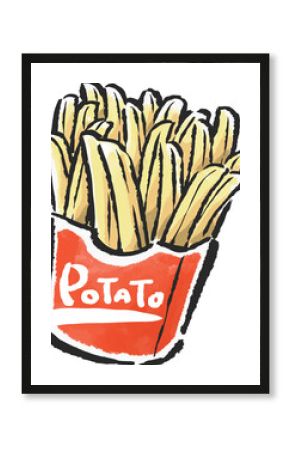フライドポテト　シューストリング　筆タッチイラスト