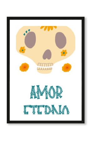 Cute poster with skull and lettering phrase - Amor eterno