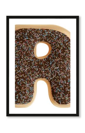 3D Render Realistic Letter R Of Alphabet Glazed Donut With Rainbow Sprinkles 