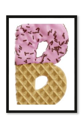 3D Render Realistic Letter B Alphabet Waffle With Chocolate Sprinkles