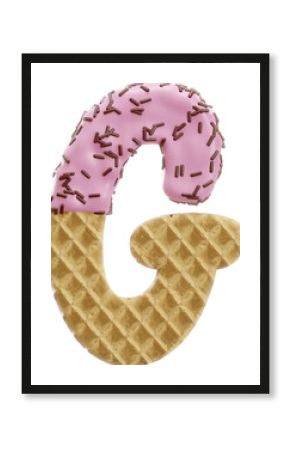 3D Render Realistic Letter G Alphabet Waffle With Chocolate Sprinkles