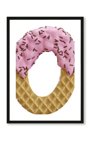 3D Render Realistic Letter O Alphabet Waffle With Chocolate Sprinkles